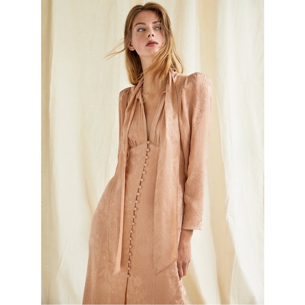 ARITZIA NEW Le Fou 100% Silk Black Floral Satin Long Sleeve Tie Neck Mambo Dress - Picture 11 of 15